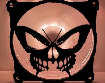 Skull Butterfly Fan Cover 120mm RGB Fan Grill - Custom 3D Printed Gaming PC Fan Shroud Build Mod Accessory with screws or Magnets #63