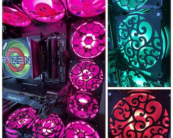 Spiral Wave Art Fan Cover 120mm RGB Fan Grill - Custom 3D Printed Gaming PC Fan Shroud Build Mod Accessory with screws or Magnets #119