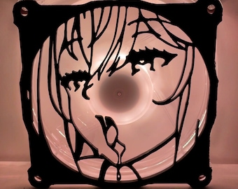 Anime Girl Fan Cover 120mm RGB Fan Grill - Custom 3D Printed Gaming PC Fan Shroud Build Mod Accessory with screws or Magnets #60