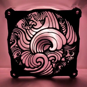 Waves Art Fan Cover 120mm RGB Fan Grill - Custom 3D Printed Gaming PC Fan Shroud Build Mod Accessory with screws or Magnets #65