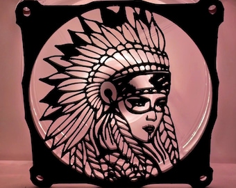 Native American Woman Fan Cover 120mm RGB Fan Grill - Custom 3D Printed Gaming PC Fan Shroud Build Mod Accessory with screws or Magnets #40