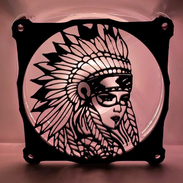Native American Woman Fan Cover 120mm RGB Fan Grill - Benutzerdefinierte 3D gedruckter Gaming PC Fan Shroud Build Mod Zubehör mit Schrauben oder Magneten # 40