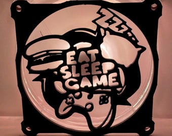 Eat Sleep Game Repeat Fan Cover 120mm RGB Fan Grill - Custom 3D Printed Gaming PC Fan Shroud Build Mod Accessory with screws or Magnets #27
