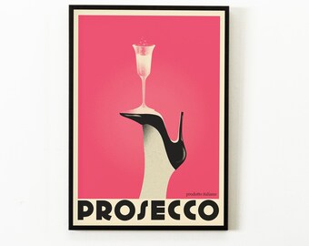 Prosecco Print, Wall Art, Cocktail Poster, Living Room Wall Art, Kitchen Art, Housewarming Gift, Pink Art Print, Bar Art