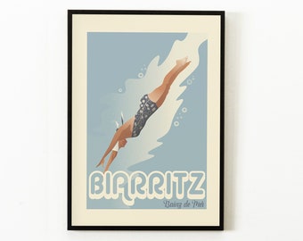 Poster artistico da parete nuotatore, stampa retrò estiva, poster retrò, decorazioni per la casa