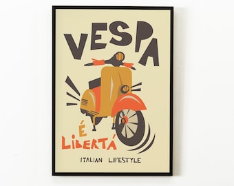 Impresión de arte de pared Vespa, descarga instantánea, cartel retro vespa