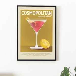 Cartel de cóctel Descarga digital Arte de pared retro cosmopolita Decoración de pared de cocina imprimible