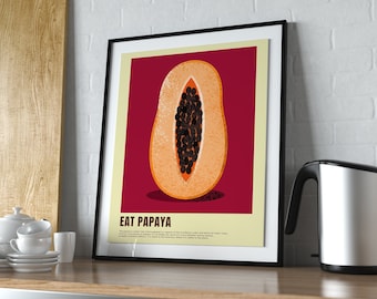 Papaya Minimalist wall art poster, Papaya Wall Art Print, Kitchen Poster, Home Decor