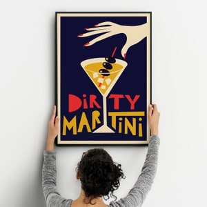 Dirty Martini, Cocktail Print, Home Bar Decor, Mixology, Bartender Gift, Kitchen Print, Mid Century Modern Poster