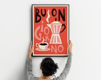 Impresión de café retro, regalo de amante del café, cartel de mediados de siglo, arte de cocina, regalo de bebedor de café, comida y bebida