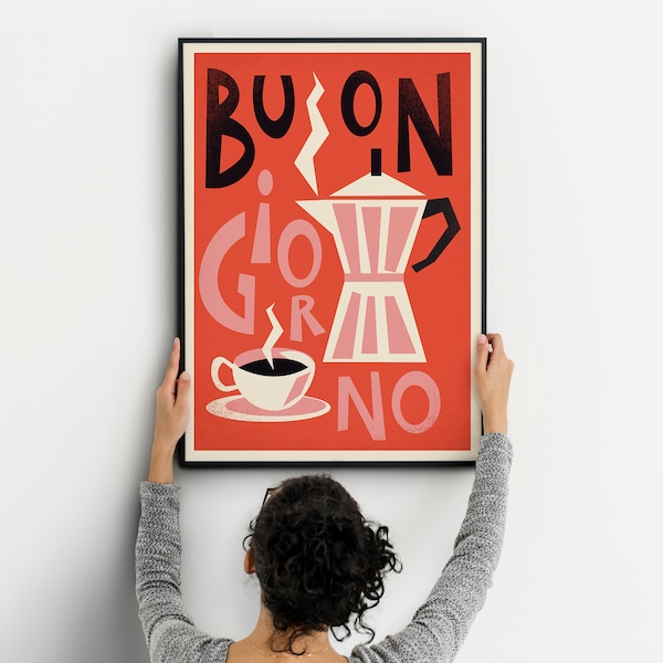 Retro Coffee Print, Coffee Lover Gift, Mid Century Poster, Kitchen Art, Coffee Drinker Gift, Food and Drink