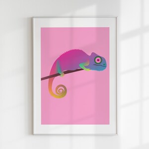 Chameleon Art Print, Chameleon Poster, Pink Chameleon, Reptile Decor, Lizard Wall Art