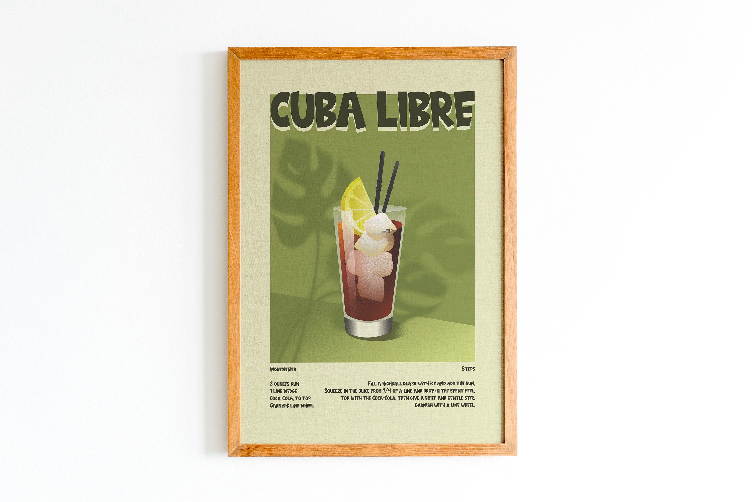 Cuba Libre Cocktail Print With Recipe/ Minimal Poster Design/ High Quality Design/ Home Bar Kitchen Gift Idea