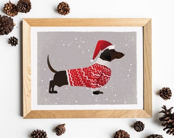 Dachshund Christmas Wall Art, Dachshund Christmas Art, Dachshund Printable Wall Art, Printable Art, Christmas Decor, Doxie Christmas Print