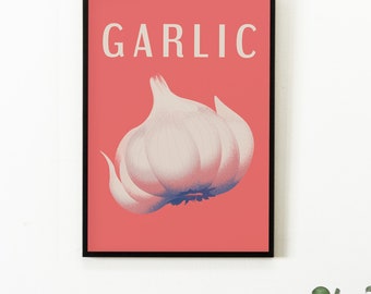 Garlic Poster, Garlic Print, Digital Download, Vegetable Art, Kitchen Vegetable Print, Garlic Printable Poster, Kitchen Wall Art Print