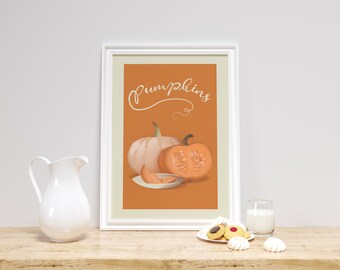 Pumpkins Wall Decor Printable Pumpkin Still Life Painting, Autumn Decor, Thanksgiving Print