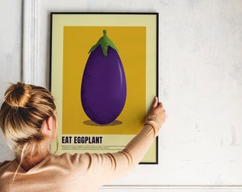 Eggplant Poster, Kitchen Art, Eggplant Poster, Wall art, Vegan and Vegetarian Prints, Food Poster, Kitchen Poster