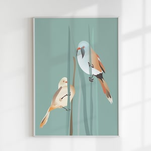 Affiche Bearded Reedling, affiche d&#39;oiseaux, impression de nature, décor à la maison, téléchargement instantané, oiseaux