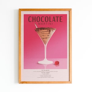 Chocolate Martini Print, Retro Cocktail PRINTABLE Wall Art, DIGITAL DOWNLOAD, Valentine&#39;s Day Bar Cart Wall Art, Cocktail Poster, Bar Decor