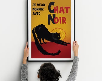 Le Chat Noir 壁飾り、即時ダウンロード、黒猫の壁アート、Chat Noir プリント、ビンテージ ポスター アート、ビンテージ キャット アート、印刷可能な壁アート