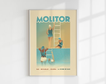 Schwimmer Minimalist Kunstwerk Schwimmbad Art Blau Ästhetisches Poster Sommer Art Print Deco Stil Badezimmer Dekor Schwimmen Poster