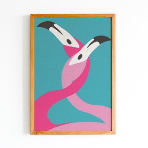 Two flamingos wall art, bird wall art, boho printable wall art, bird art, flamingo print, flamingo art, digital download