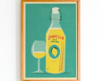 Limoncello poster, Kitchen Art Print, Drink illustration, Drink Art print, Modern Kitchen Decor,  Housewarming, Restaurant