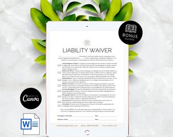 General Liability Waiver Form Risk Acknowledgment All Purpose Legal Disclaimer for Small Business Client Agreement Template Editable Canva
