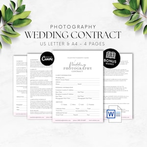 Wedding Photography Contract Template for Photographers Form Event Agreement Client Intake Form Editable Canva Word Business Legal Document