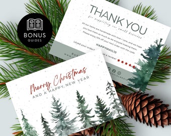 Kerstbedankkaart Kleine bedrijven DIY-vakantie Afdrukbare sjabloon Bedankt voor je aankoop Bewerkbare seizoensbijsluiter Kerstboom