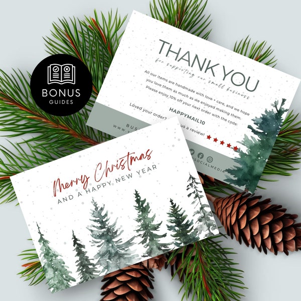 Christmas Thank You Card Small Business DIY Holiday Printable Thanks For Your Purchase Template Editable Seasonal Package Insert Xmas Tree