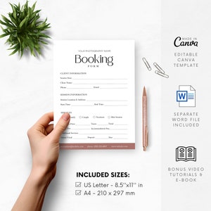 Photography Booking Form for Client Mini Session Editable Canva ...