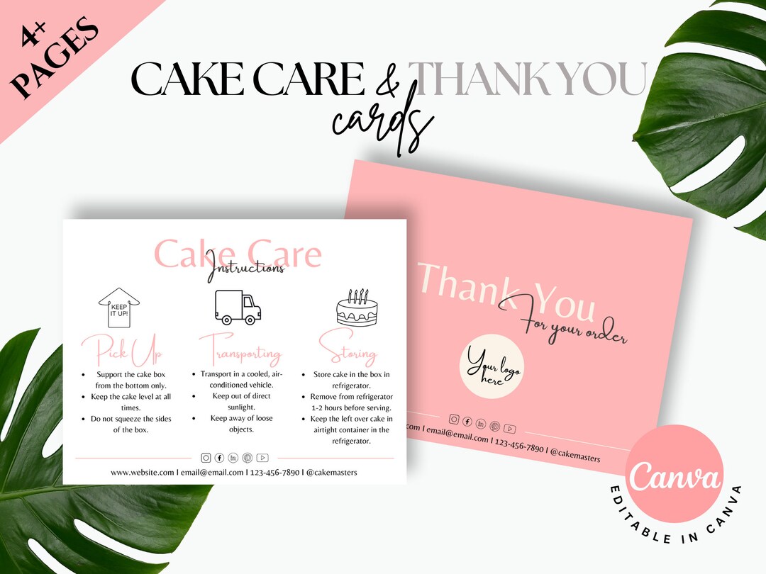 Cake Care Card Template Cake Transport Instructions Bakery Etsy