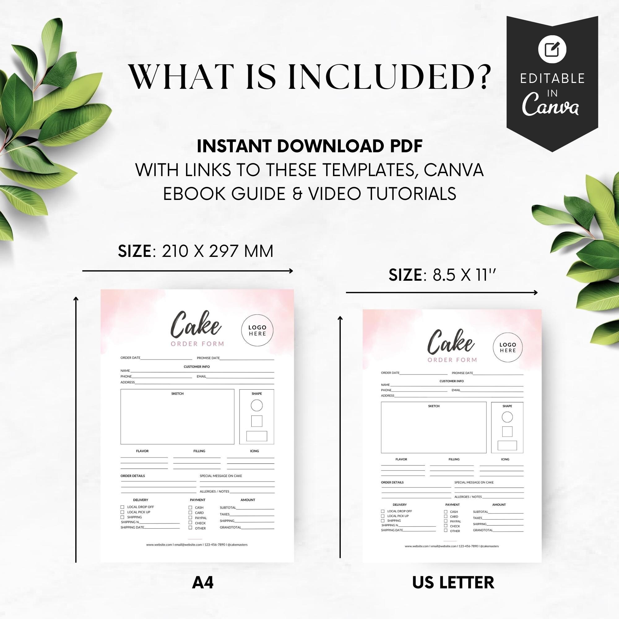 Cake Order Sheet Template, Bakery Order Form Editable in Canva, Wedding ...