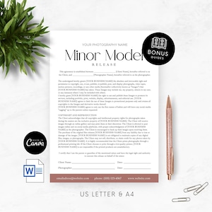 Minor Model Release Form Template Photography Client Agreement for Photographer Release Client Contract Consent Form Waiver Editable Canva