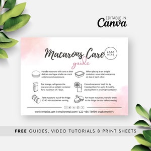Macaron Care Guide Template, Editable Macaron Care Card, Printable Macaron Instruction Note for Home Bakery Business, Package Insert BB0045