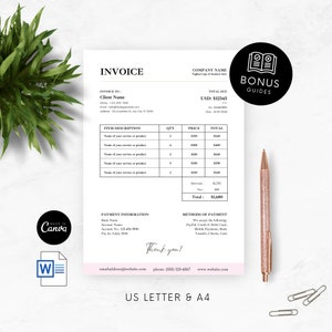 Bakery Invoice Template Canva Billing Form Sales Bill Boho Small Business Minimalist Payment Statement Clean Digital Invoice Word Document