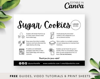 Zuckerkeks-Pflegekartenvorlage, dekorierte Keks-Pflegeanweisungen zum druckbaren, bearbeitbaren Royal Icing Care Guide, Bäckereiverpackung BB000