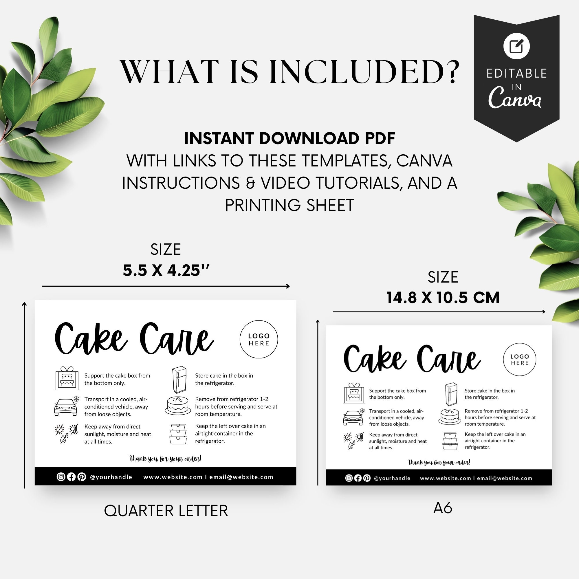 Cake Care Instruction Card Printable, Cake Care Guide, Cake Care Label ...