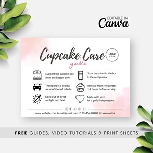 Instrucciones de almacenamiento de tarjetas para el cuidado de cupcakes Guía para el cuidado de muffins Plantilla de panadería Plantilla de Canva editable Inserción del paquete Descarga instantánea de cupcakes
