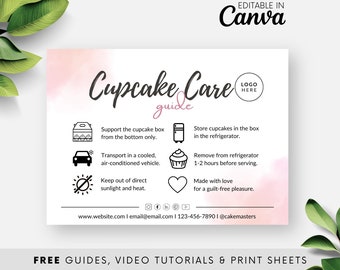 Cupcake Care Card Storage Instructions Muffin Care Guide Bakery Template Editable Canva Template Package Insert Instant Download Cupcakes