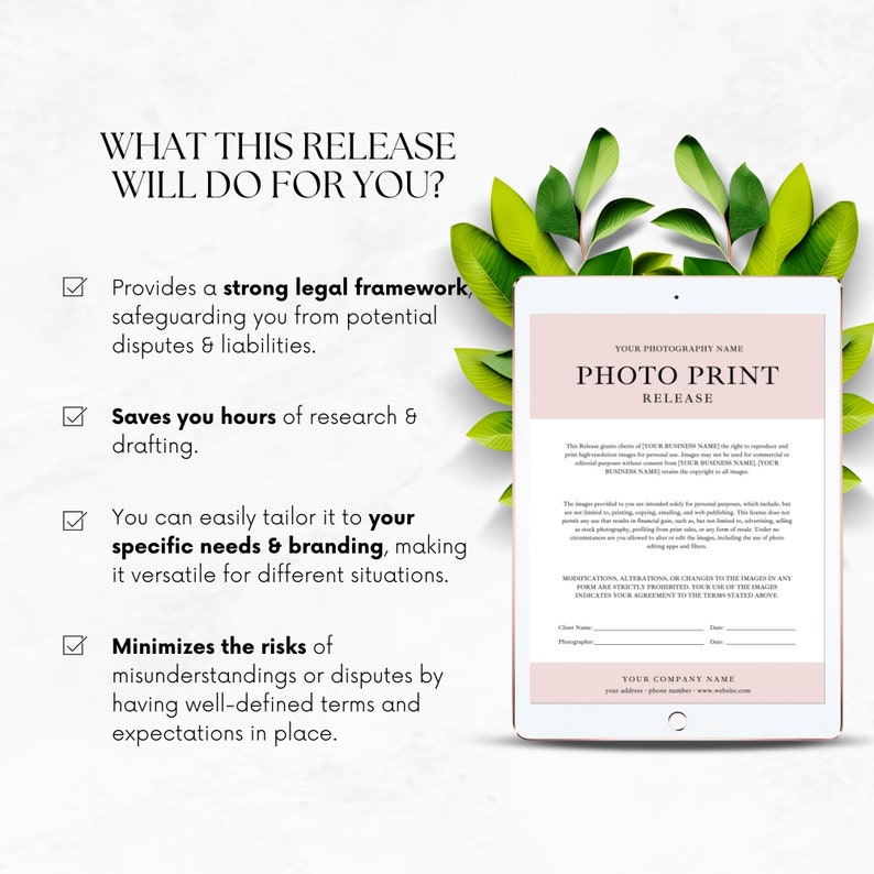 Photo Print Release Form for Photography Client, Editable Canva ...