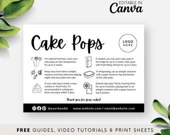 Cake Pop Care Instruction Template, Printable Care Guide for Cake Lolly, Canva Editable Bakery Care Card, Digital Download, Minimalist BB000