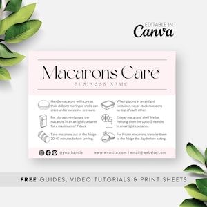 Macaron Care Guide Template, Editable Macaron Care Card, Printable Macarons Instruction Note for Bakery Business Package Insert Blush BB0047
