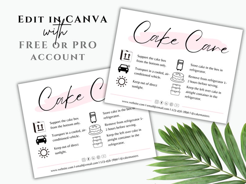 Cake Care Card Template Cake Transport Instructions Bakery Etsy