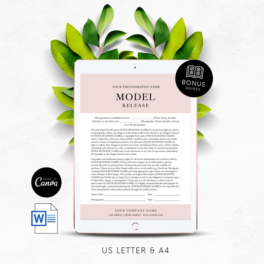 Model Release Form Template Photography Client Agreement for ...