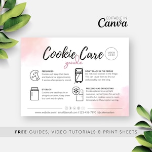 Sugar Cookie Care Card Baked Goods Care Card Template Bakery Business Cards Instant Download Baker Instructions Cookies Care Package Insert