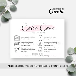 ケーキのお手入れカードテンプレート ケーキの輸送手順 ベーカリー名刺 冷凍ウェディングケーキテンプレート ケーキの発送メモカード パッケージ挿入物