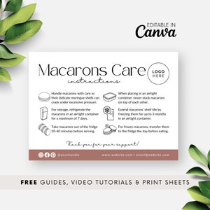 Macaron Care Guide Template, Editable Macaron Care Card, Printable Macaron Instruction Note for Home Bakery Business, Package Insert BB052