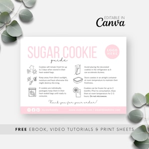 Sugar Cookie Care Card Template, Versierde Cookies Onderhoudsinstructies Afdrukbaar, Bewerkbare Royal Icing Care Guide, Roze Bakkerijverpakking BB054